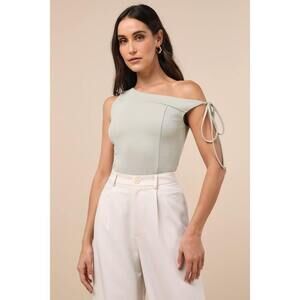 Lulus | Pivotal Chicness Sage Green One-shoulder Top